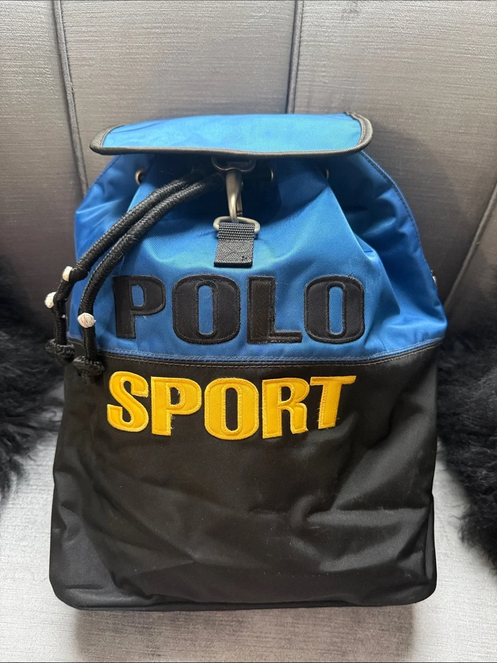 Polo by Ralph Lauren Blue, Black & Yellow SPORT Drawstring Backpack